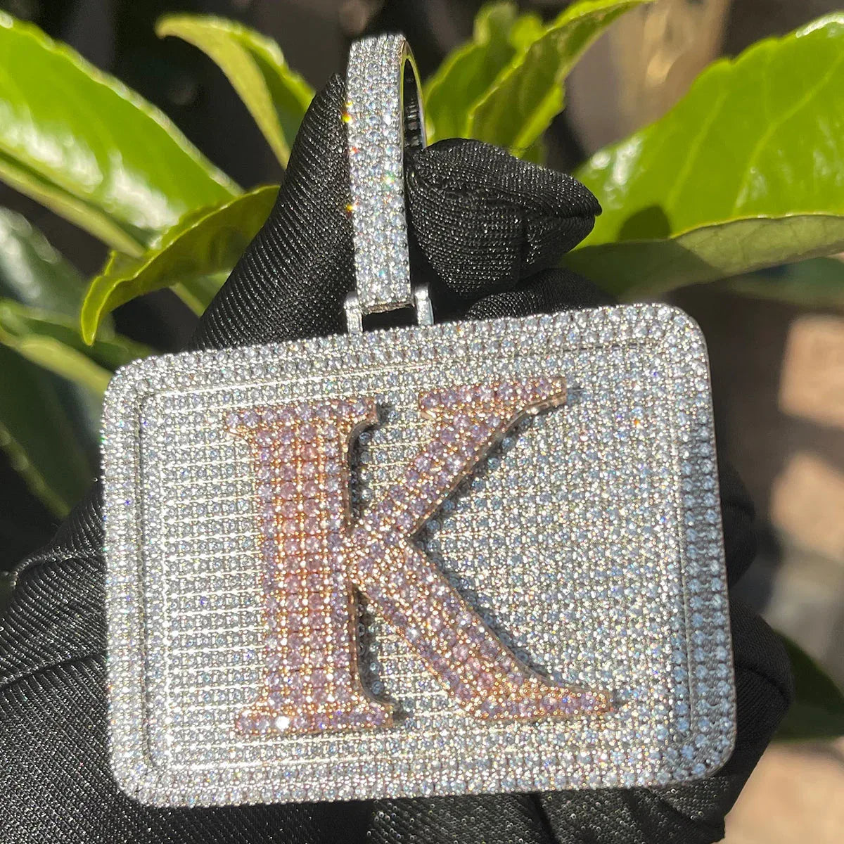 Your Initial or Name on Rectangle Iced Out Personalized Custom Necklace Pendant - Luxury Custom Jewelry - CaratixJewelry